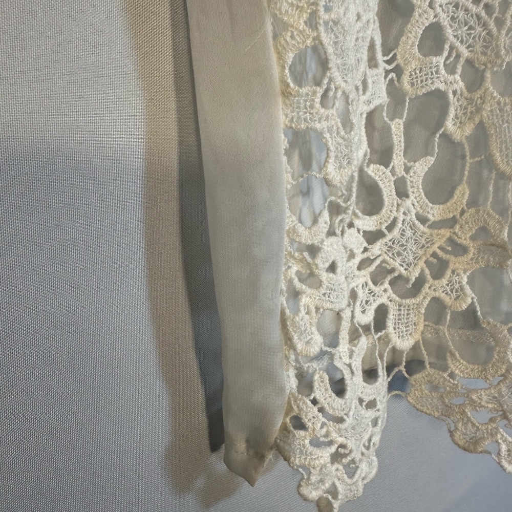 Derek Heart Women Blouse Front Lace Short Sleeves Side Slits Cream Ivory Size XL - Picture 6 of 11